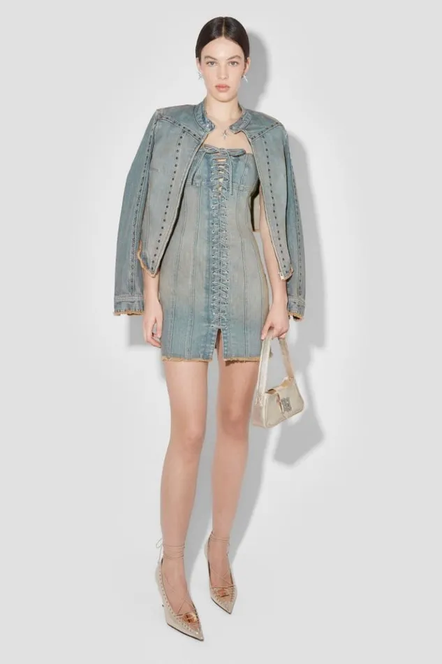 Women Dresses MISBHV Sunset Wash Lara Laced Denim Mini Dress Blue