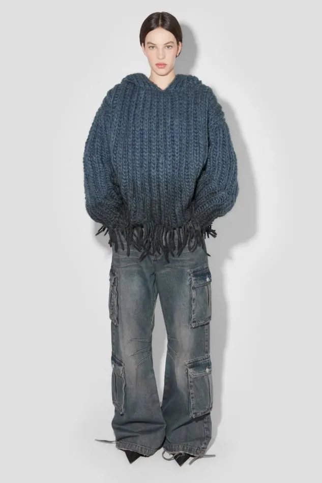 Women Knitwear MISBHV Coated Bulky Knitted Hoodie Denim Blue