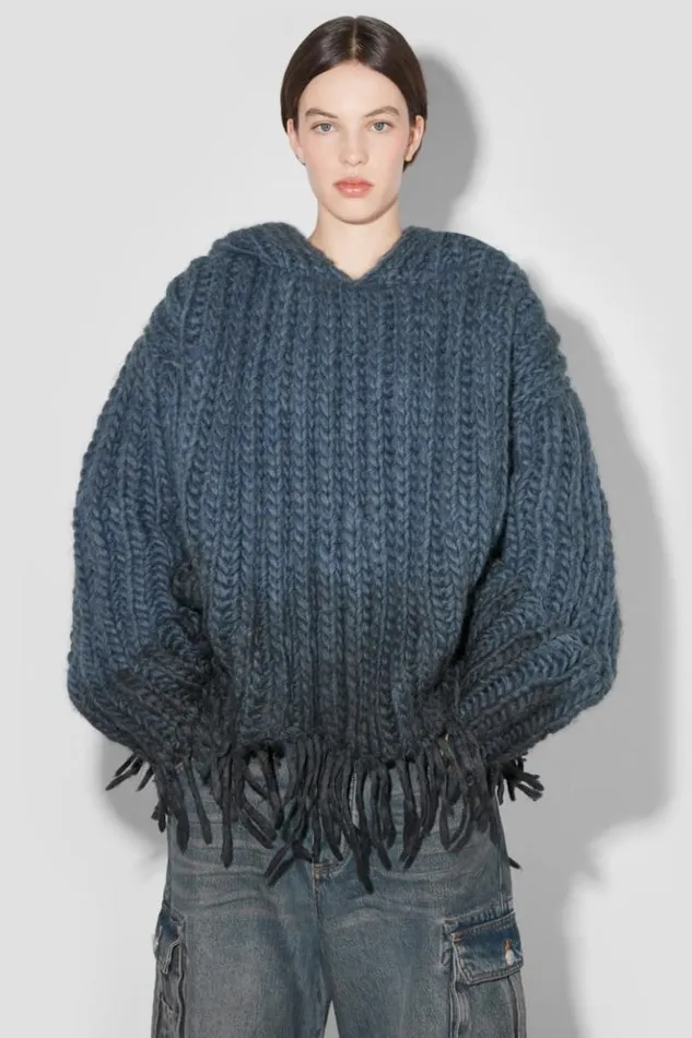 Women Knitwear MISBHV Coated Bulky Knitted Hoodie Denim Blue