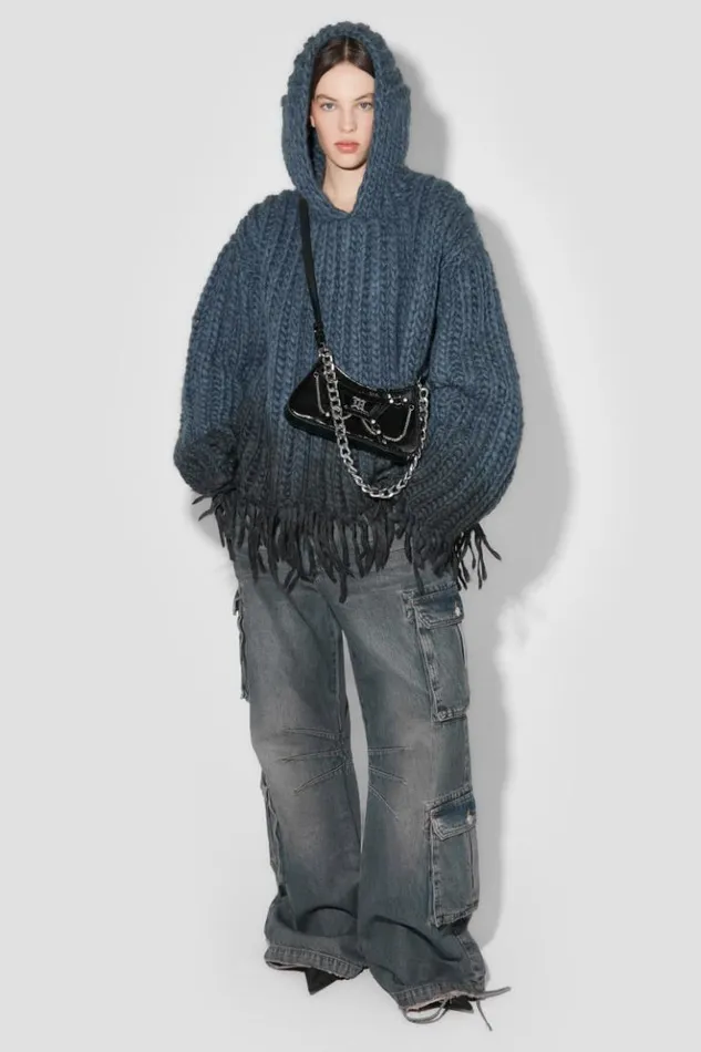 Women Knitwear MISBHV Coated Bulky Knitted Hoodie Denim Blue