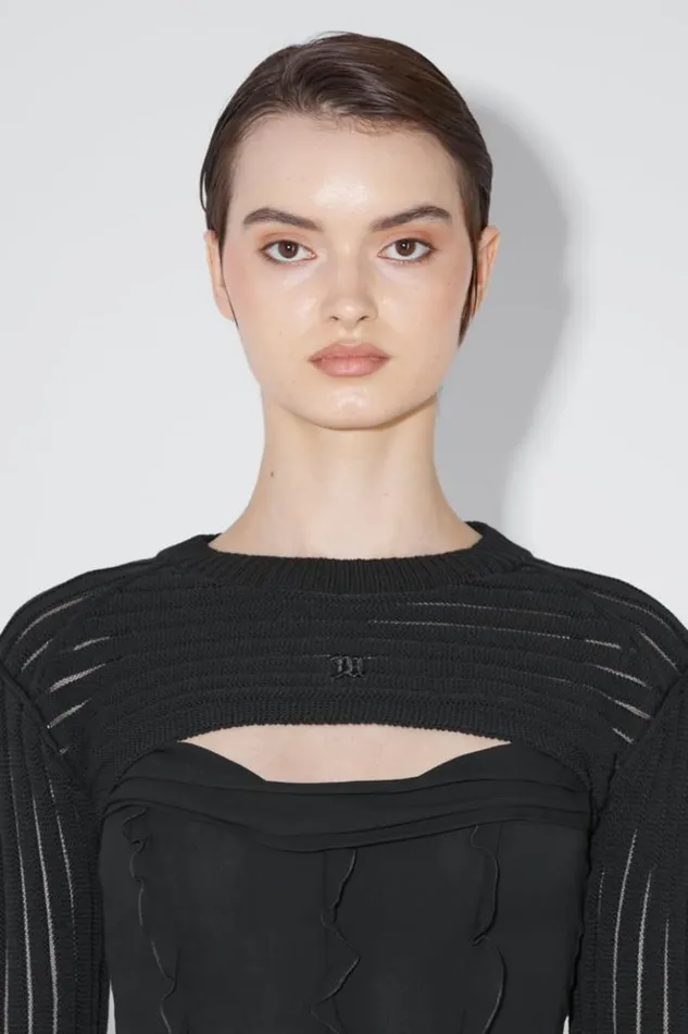 Women Knitwear MISBHV Monofilament Pinstripe Shrug Black