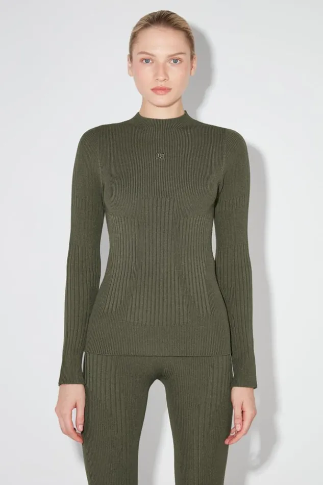 Women Knitwear MISBHV Ribbed Longsleeve Mockneck Grunge Olive