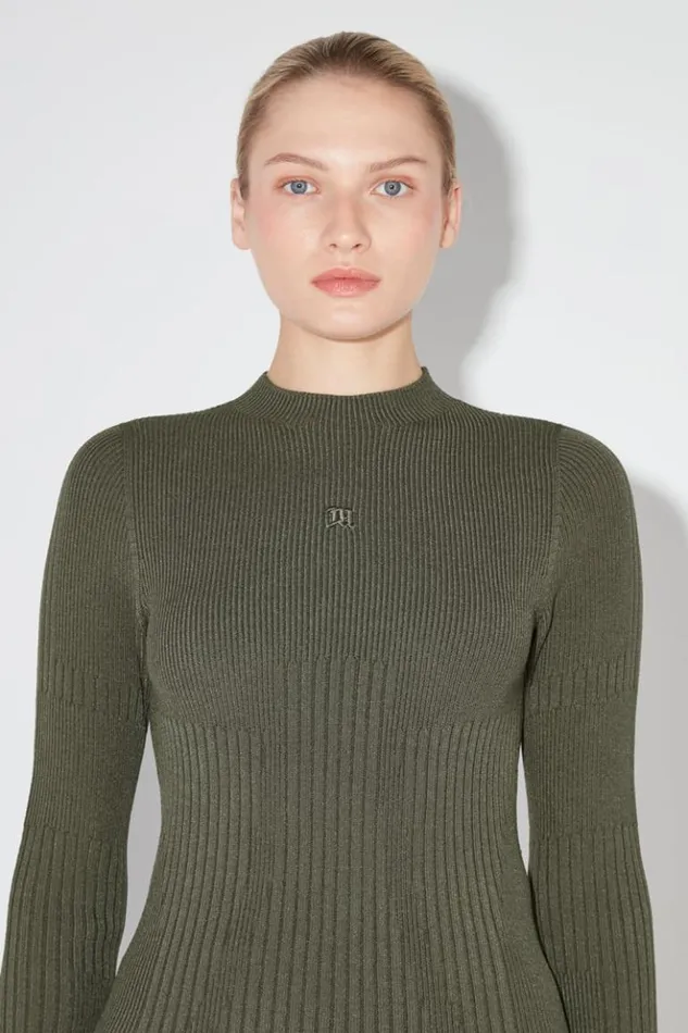 Women Knitwear MISBHV Ribbed Longsleeve Mockneck Grunge Olive