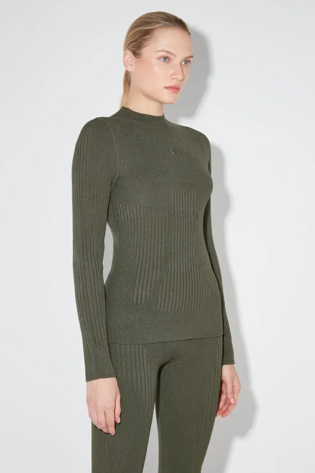 Women Knitwear MISBHV Ribbed Longsleeve Mockneck Grunge Olive