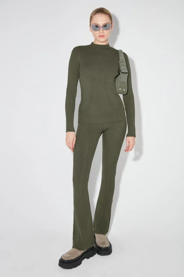 Women Knitwear MISBHV Ribbed Longsleeve Mockneck Grunge Olive