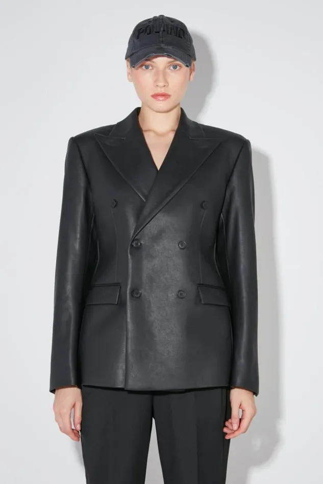 Women Outerwear MISBHV Matte Faux Leather Double Breasted Blazer Black
