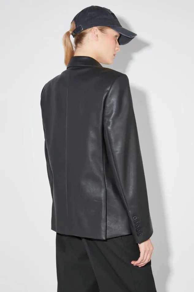 Women Outerwear MISBHV Matte Faux Leather Double Breasted Blazer Black