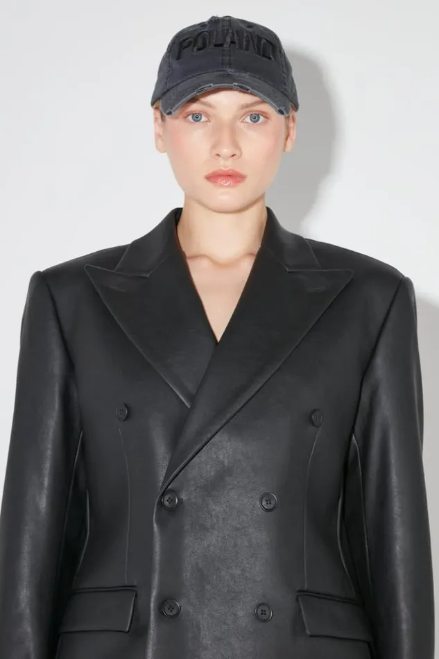 Women Outerwear MISBHV Matte Faux Leather Double Breasted Blazer Black