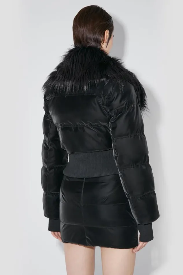 Women Outerwear MISBHV Velvet Latex Cropped Puffer Jacket With Fur Black