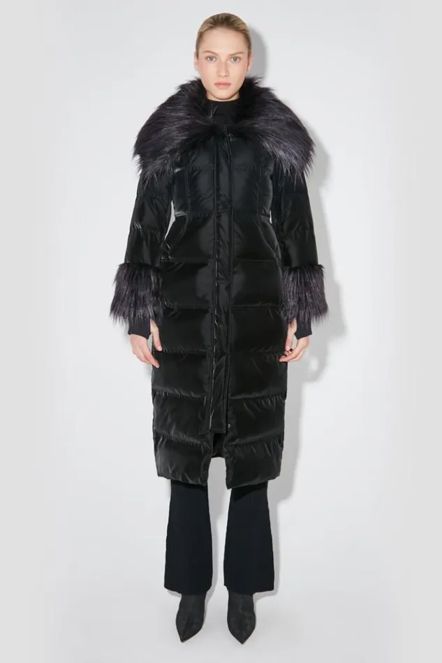 Women Outerwear MISBHV Velvet Latex Puffer Coat With Fur Black