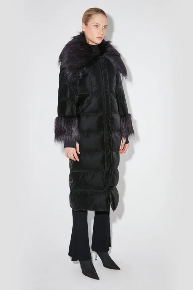 Women Outerwear MISBHV Velvet Latex Puffer Coat With Fur Black