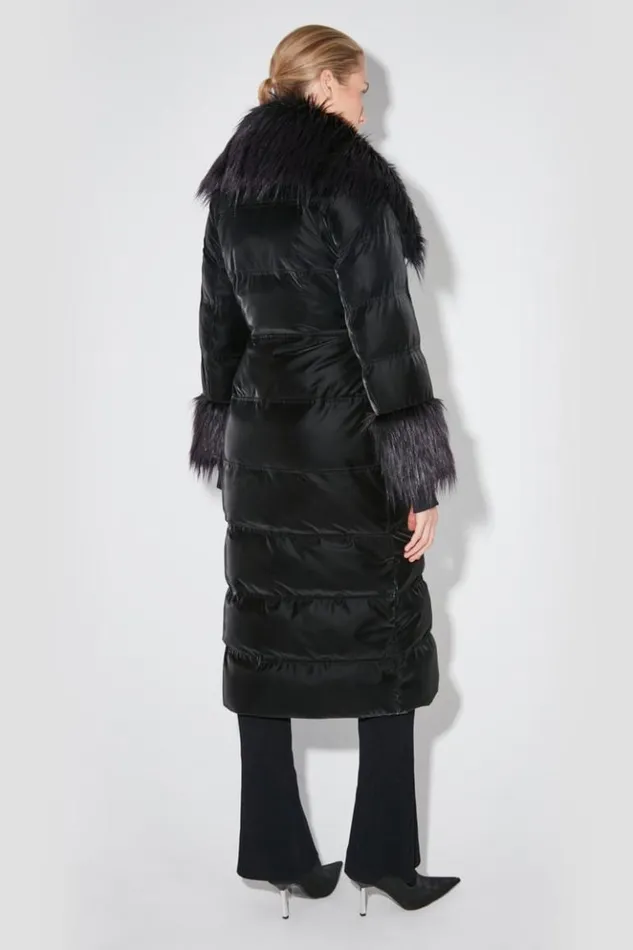 Women Outerwear MISBHV Velvet Latex Puffer Coat With Fur Black