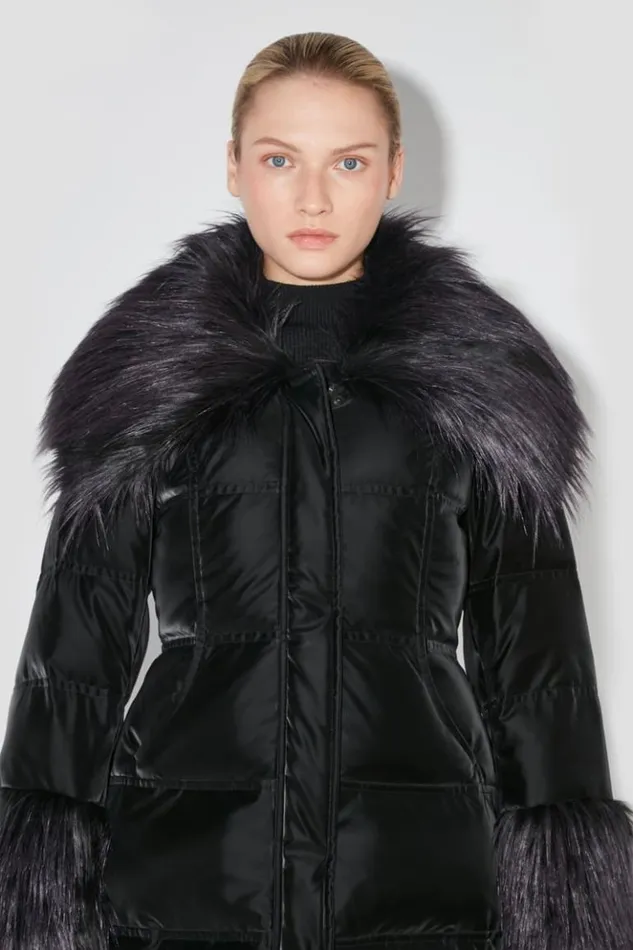 Women Outerwear MISBHV Velvet Latex Puffer Coat With Fur Black