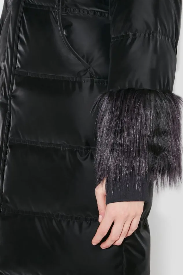 Women Outerwear MISBHV Velvet Latex Puffer Coat With Fur Black