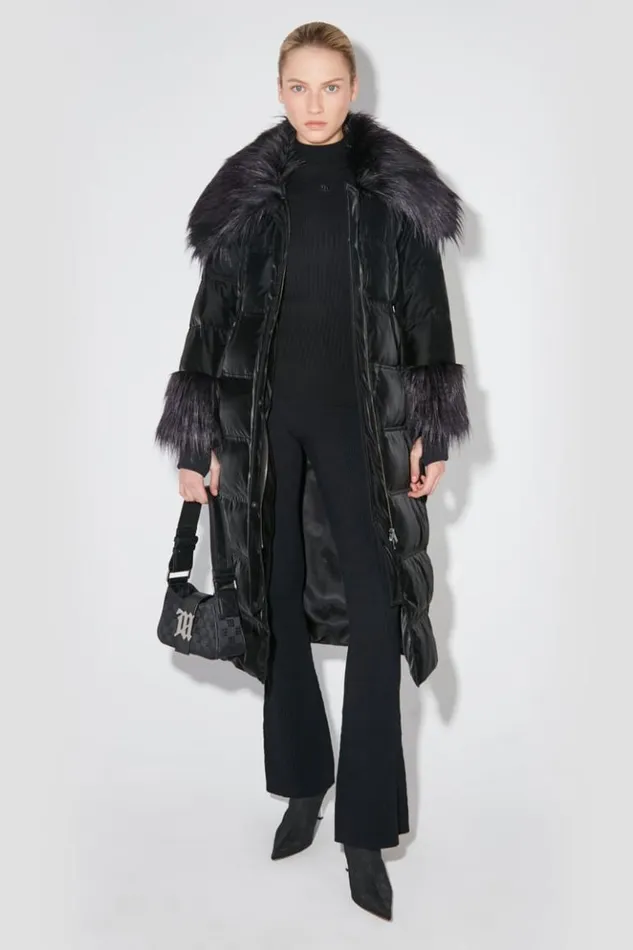 Women Outerwear MISBHV Velvet Latex Puffer Coat With Fur Black