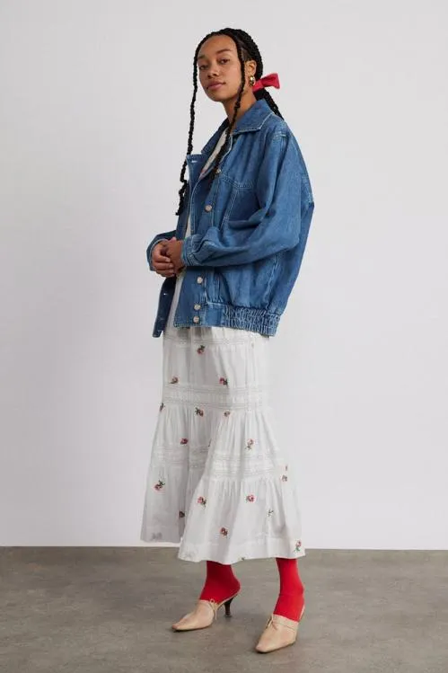 Women Skirts Damson Madder Eden Lace Midi Skirt 8211 Rose Embroidery