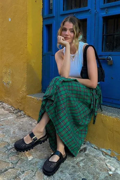 Women Skirts Damson Madder Kya Wrap Kilt 8211 Green Tartan
