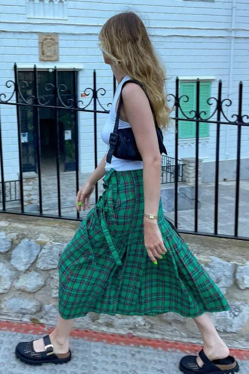 Women Skirts Damson Madder Kya Wrap Kilt 8211 Green Tartan