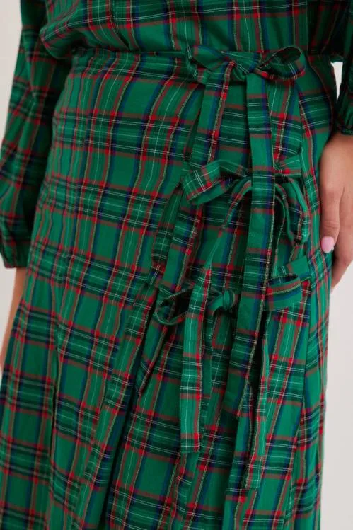 Women Skirts Damson Madder Kya Wrap Kilt 8211 Green Tartan