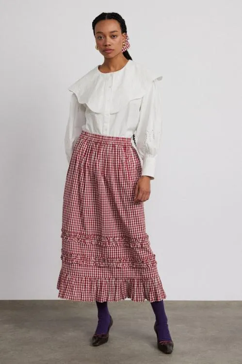 Women Skirts Damson Madder Rina Ruffle Skirt 8211 Red Gingham