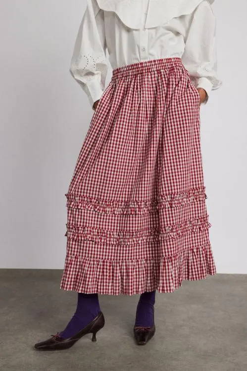 Women Skirts Damson Madder Rina Ruffle Skirt 8211 Red Gingham