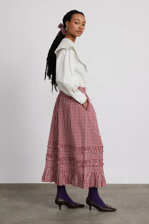 Women Skirts Damson Madder Rina Ruffle Skirt 8211 Red Gingham
