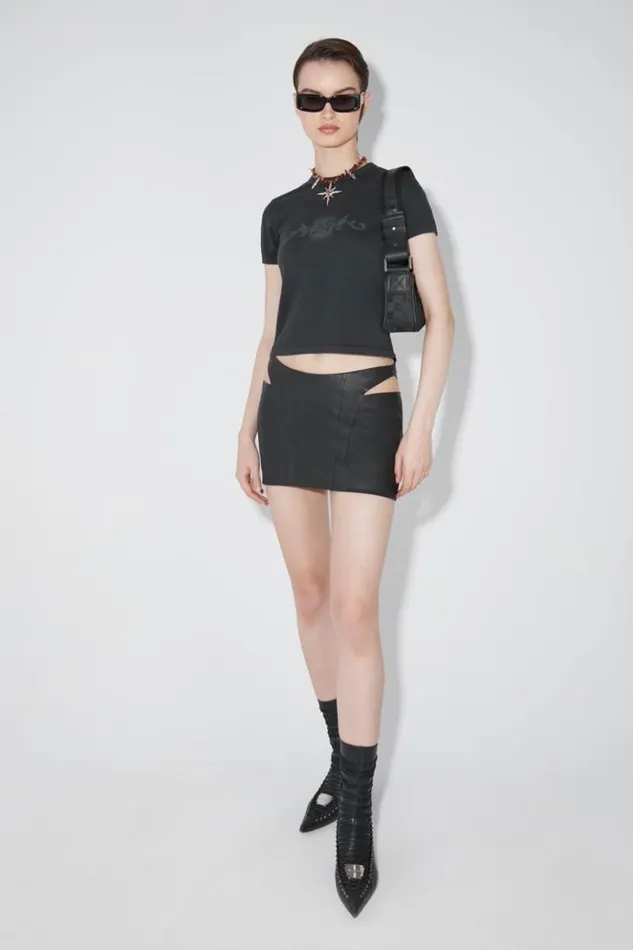 Women Skirts MISBHV Matte Faux Leather Cut Out Mini Skirt Black