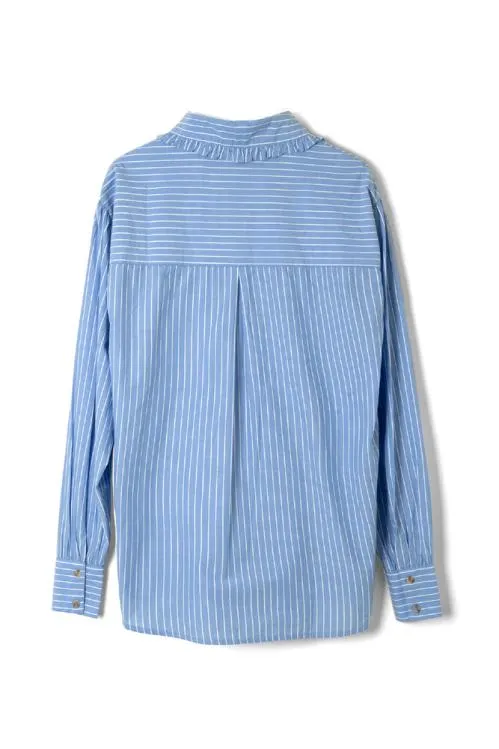 Women Tops Damson Madder Kendall Ruffle Shirt 8211 Blue Stripe