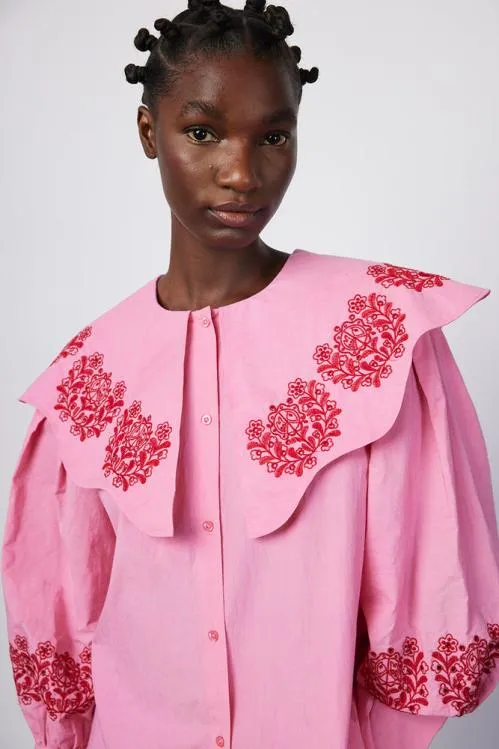 Women Tops Damson Madder Romeo Organic Cotton Broderie Blouse 8211 Pink