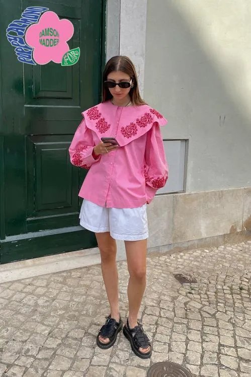 Women Tops Damson Madder Romeo Organic Cotton Broderie Blouse 8211 Pink Women Tops Damson Madder Romeo Organic Cotton Broderie Blouse 8211 Pink