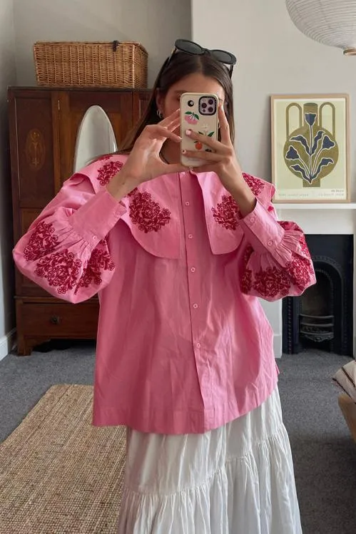 Women Tops Damson Madder Romeo Organic Cotton Broderie Blouse 8211 Pink Women Tops Damson Madder Romeo Organic Cotton Broderie Blouse 8211 Pink