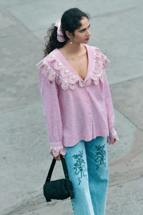 Women Tops Damson Madder Romilda Blouse 8211 Candy Stripe Broderie
