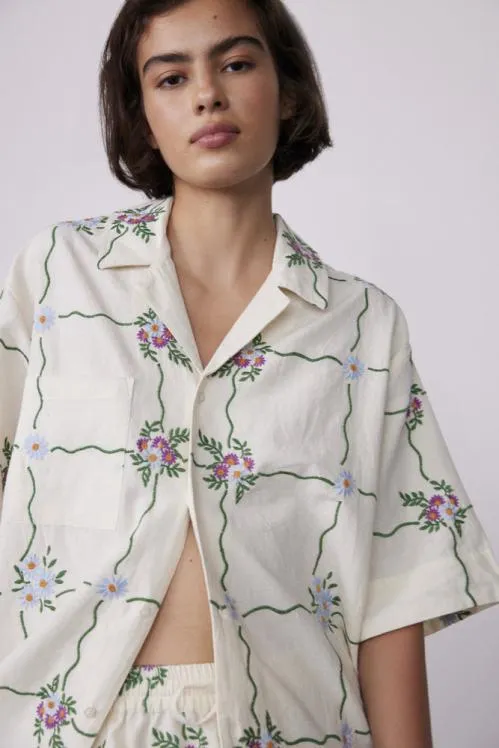 Women Tops Damson Madder Tablecloth Embroidered Shirt