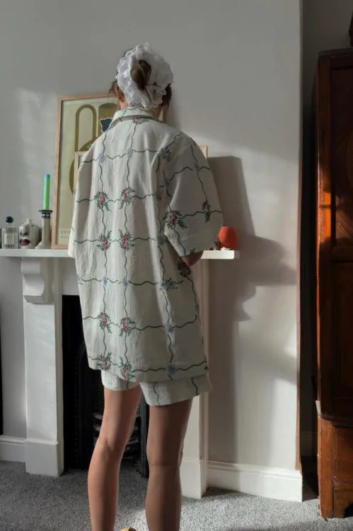 Women Tops Damson Madder Tablecloth Embroidered Shirt