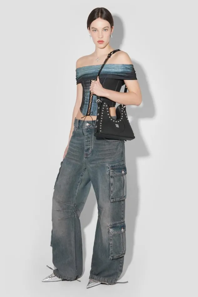 Women Tops MISBHV Denim Poly Laced Off Shoulder Corset Mlc