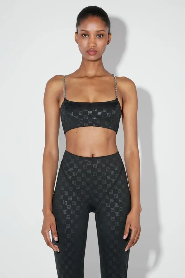 Women Tops MISBHV Lycra Monogram Spaghetti Bralette Black