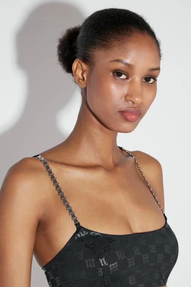 Women Tops MISBHV Lycra Monogram Spaghetti Bralette Black