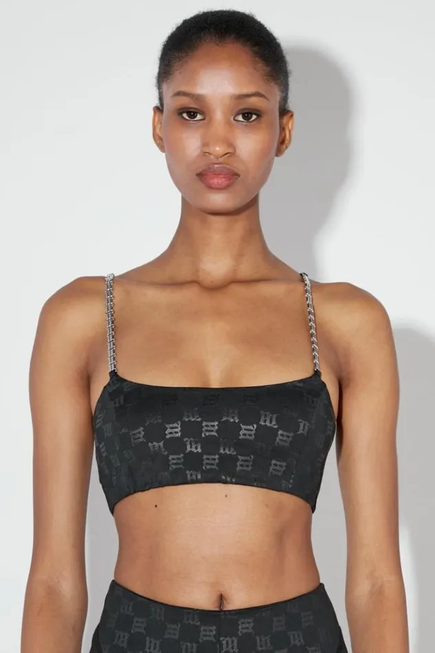 Women Tops MISBHV Lycra Monogram Spaghetti Bralette Black