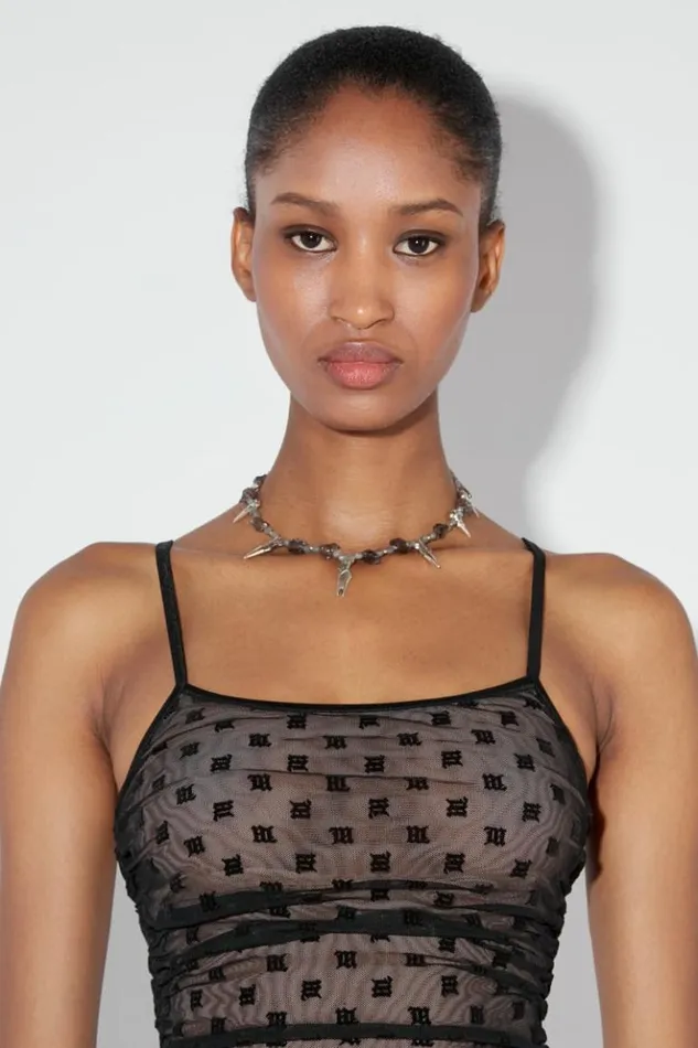 Women Tops MISBHV Mesh Monogram Draped Top Black