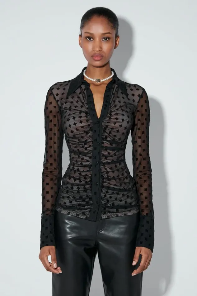 Women Tops MISBHV Monogram Mesh Shirt Black