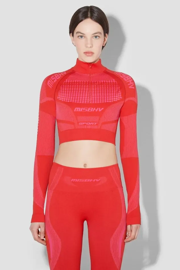 Women Tops MISBHV Sport Europa Cropped QuarterZip Longsleeve Coral Red