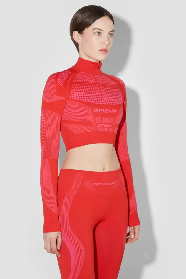 Women Tops MISBHV Sport Europa Cropped QuarterZip Longsleeve Coral Red