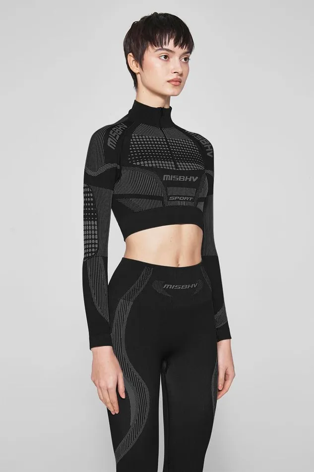 Women Tops MISBHV Sport Europa Cropped QuarterZip Longsleeve Muted Black