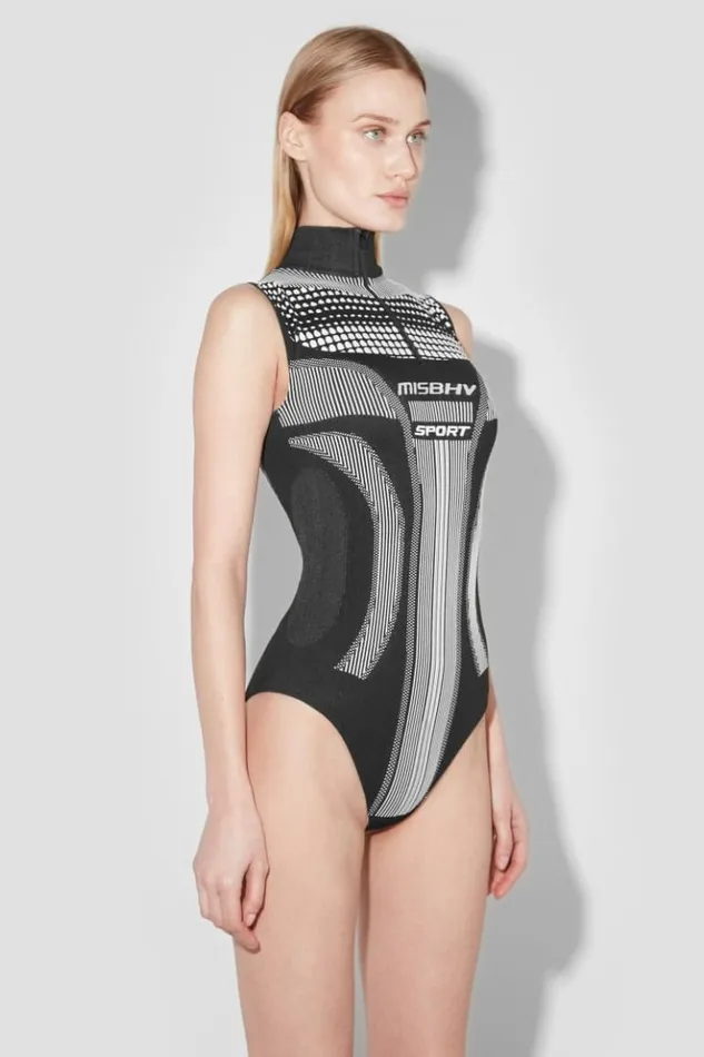 Women Tops MISBHV Sport Europa Quarter Zip Bodysuit Blackwhite