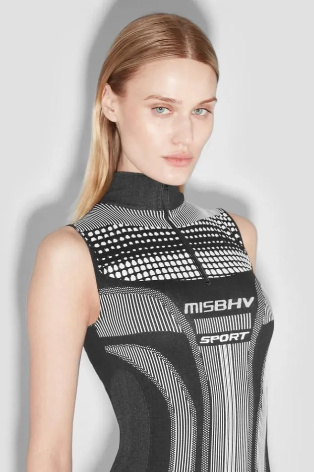 Women Tops MISBHV Sport Europa Quarter Zip Bodysuit Blackwhite