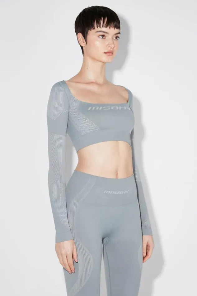 Women Tops MISBHV Sport Longsleeve Cropped Square Shaped Steel Blue