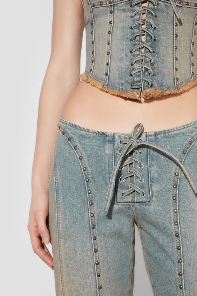 Women Tops MISBHV Sunset Wash Lara Laced Studded Denim Corset Blue