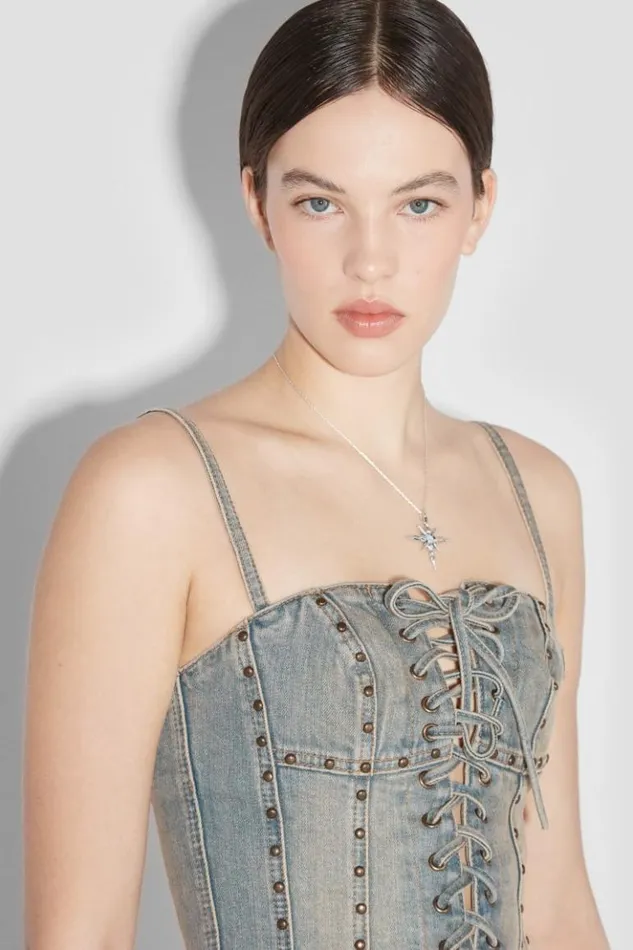 Women Tops MISBHV Sunset Wash Lara Laced Studded Denim Corset Blue