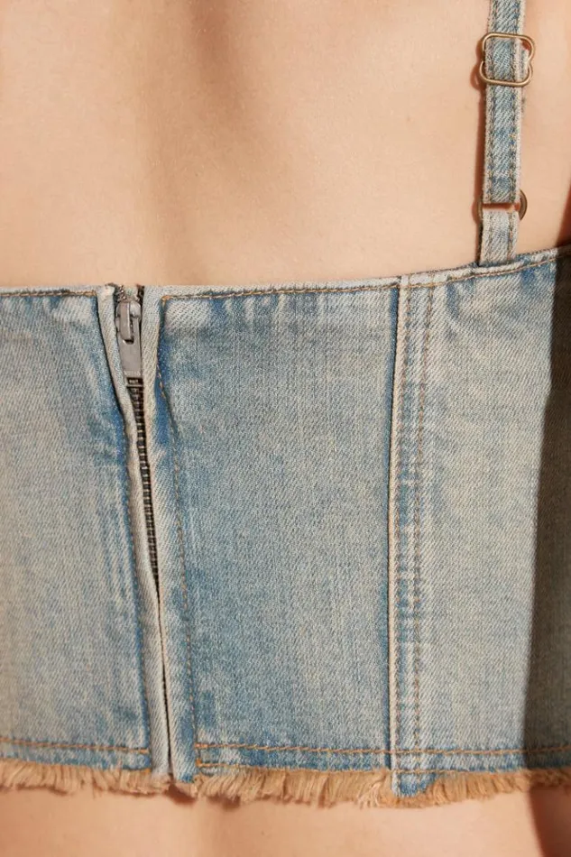 Women Tops MISBHV Sunset Wash Lara Laced Studded Denim Corset Blue
