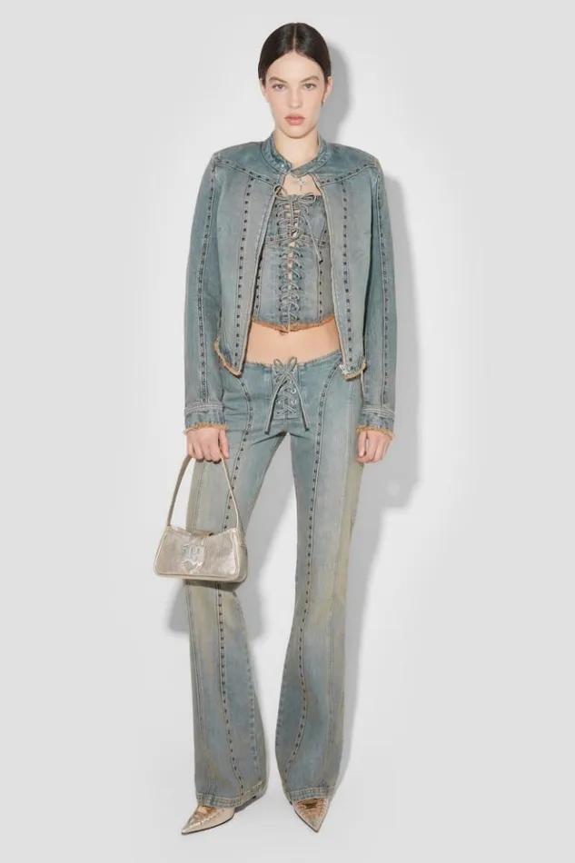 Women Tops MISBHV Sunset Wash Lara Laced Studded Denim Corset Blue